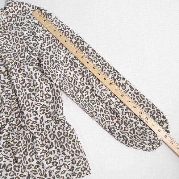 Nine West Leopard Animal Print V Neck Peplum Blouse Womens Large Crepe Chiffon - Picture 5 of 14